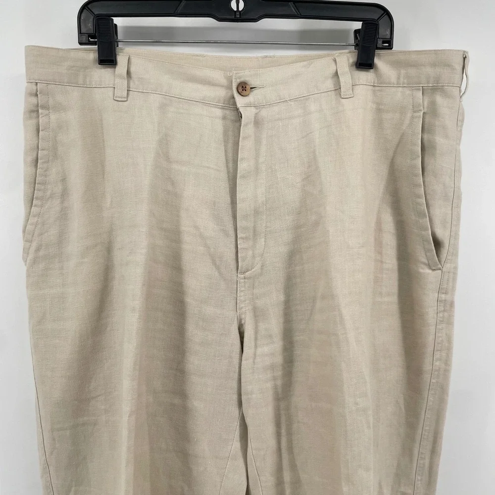 Jos. A. Bank Linen Pants Mens 38x29 Beige Flat Front Straight Leg Casual Summer